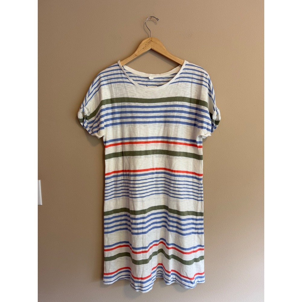 Lou & Grey 100% Cotton Multi-Color Striped Cuffed Short Sleeve T-Shirt Dress M
